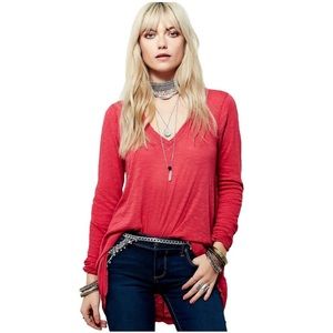 FREE PEOPLE ANA BURNOUT TEE CORAL